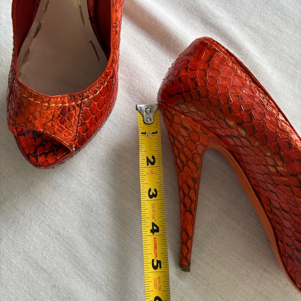 Miu Miu Python Embossed Peep Toe Platform Heels O… - image 8